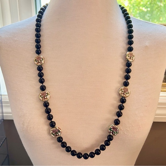 Vintage Onyx & Cloisonné Necklace | Lovely & Romantic - Picture 12 of 17